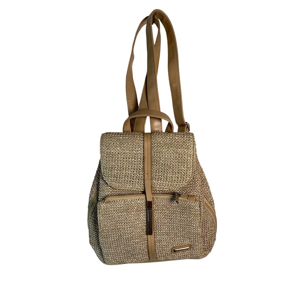 Marina Galanti Tan Woven Straw Raffia Backpack Purse Italian Travel P8-3